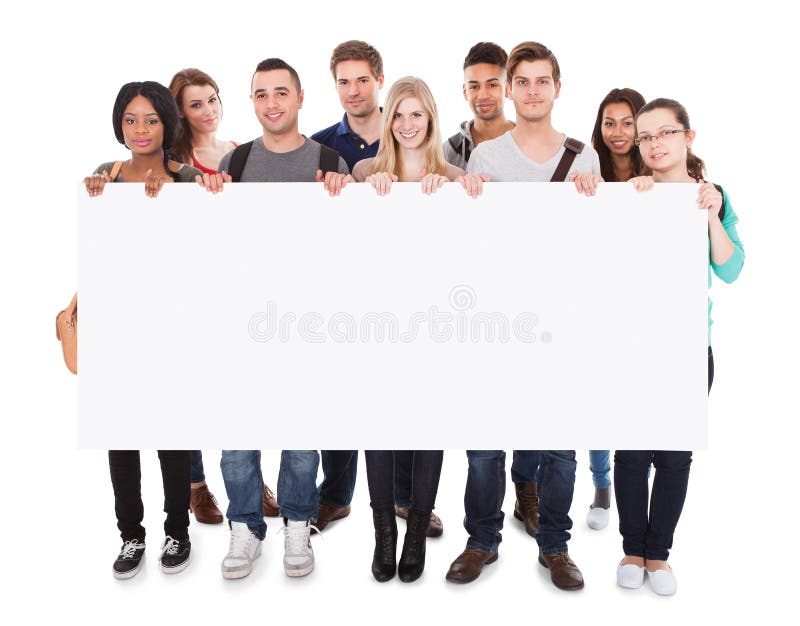 College students displaying blank billboard