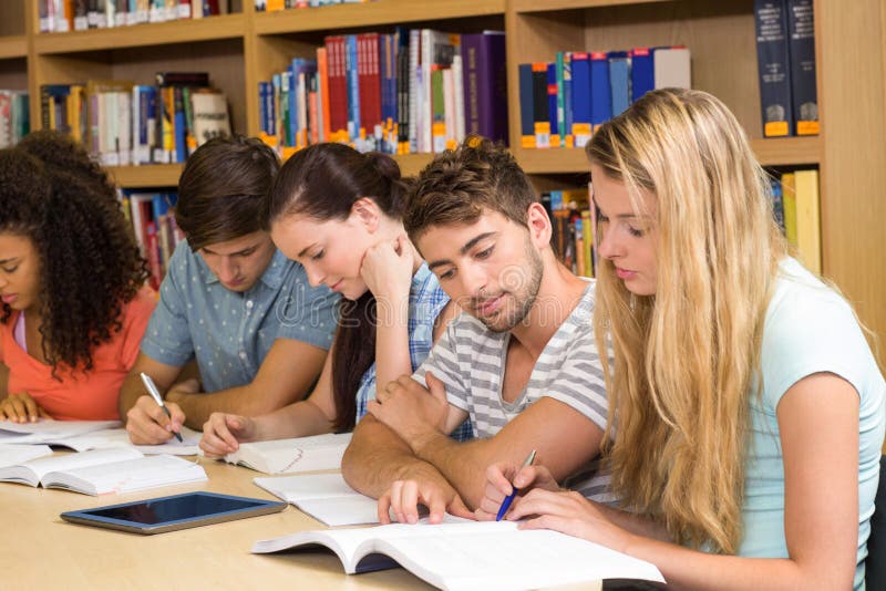 doing homework in the library