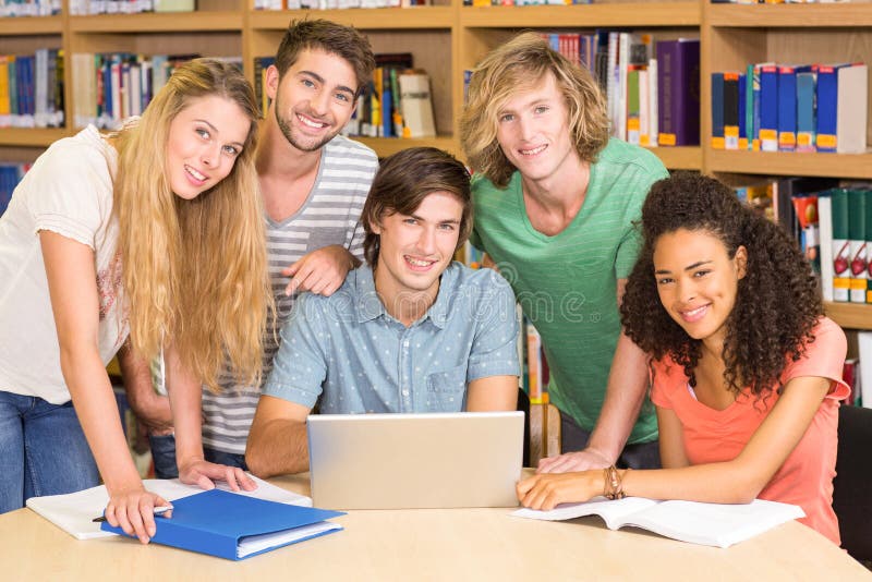 College Students Using Laptop in Library Stock Image - Image of ...