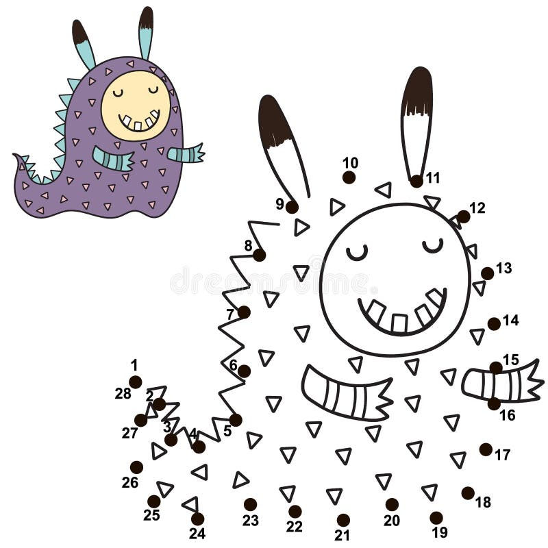 Colleghi i punti e disegni un mostro sveglio Gioco di numeri per i bambini