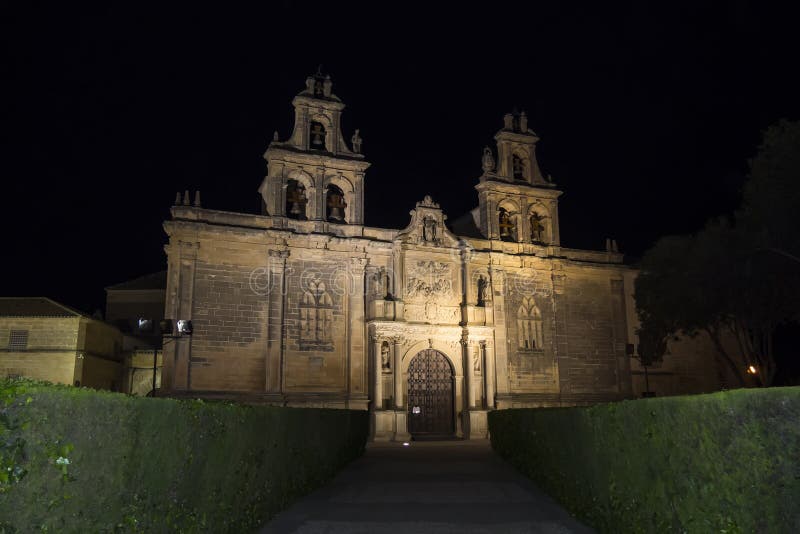 Collegiate Church of Santa Maria de los Reales Alcazares at nigh stock photo Collegiate Church of Santa Maria de los Reales Alcazares at nigh stock photo