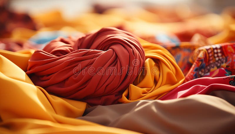 Collezione vibrante di indumenti di seta appesa in un negozio tessile colorato generato dall'aria immagine stock