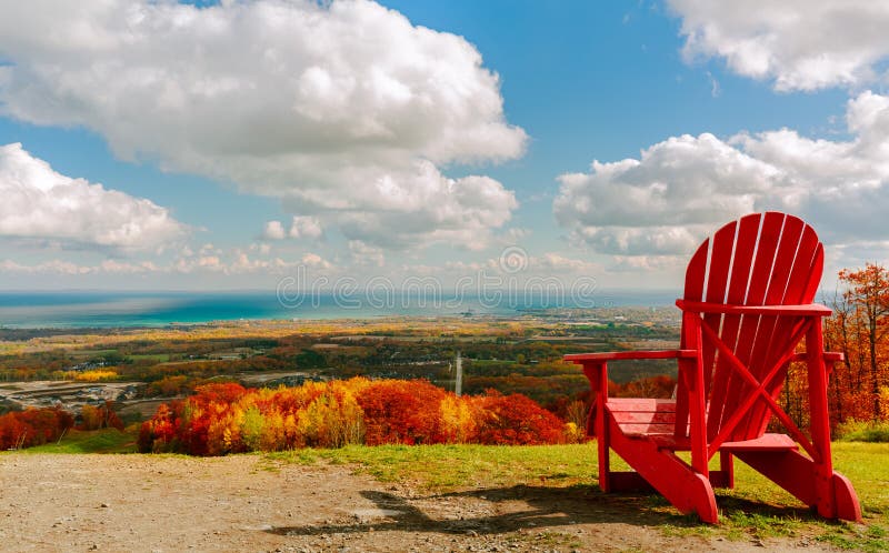 landscape view from the mountain on Georgian Bay, Lake Huron with tranquil, turquoise waters on sunny autumn beautiful day