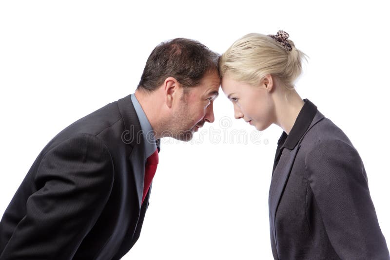 Male and female Colleagues arguing against each other, isolated on a white background. Male and female Colleagues arguing against each other, isolated on a white background.