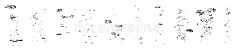 Set water bubble black oxygen air, in underwater clear liquid with bubbles flowing up on the water surface, isolated on a white background. Set water bubble black oxygen air, in underwater clear liquid with bubbles flowing up on the water surface, isolated on a white background