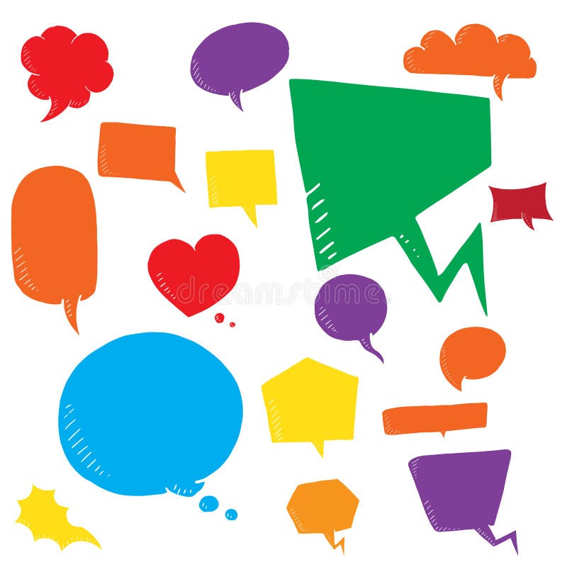 Coloful vector set of talk and think bubles, group of doodle speech bubble on white background