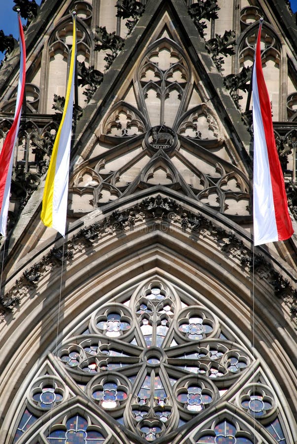 Cologne Cathedral (Kolner Dom, official name Hohe Domkirche St. Peter und Maria) is one of the best-known architectural monuments in Germany and has been Cologne's (Koln's) most famous landmark since its completion in the late 19th century. The cathedral is under the administration of the Roman Catholic Church and is the seat of the Archbishop of Cologne. From 1880, when its spires were completed, it was the world's tallest structure, losing its title on the completion of the Washington Monument in Washington DC, 1884. Cologne Cathedral remains the second-tallest Gothic structure in the world; only the steeple of the Ulm Munster is higher. Construction of the gothic church began in 1248 and took, with interruptions, more than 600 years to complete - it was finally finished in 1880. The two towers are 157m tall, the cathedral is 144m long and 86m wide. The cathedral is dedicated to Saints Peter and Mary. It was built on the site of a 4th century Roman temple, a square edifice known as the 'oldest cathedral' and commissioned by Maternus, the first Christian bishop of Cologne. A second church built on the site, the so-called Old Cathedral, was completed in 818. This burned down on April 30, 124. Cologne Cathedral (Kolner Dom, official name Hohe Domkirche St. Peter und Maria) is one of the best-known architectural monuments in Germany and has been Cologne's (Koln's) most famous landmark since its completion in the late 19th century. The cathedral is under the administration of the Roman Catholic Church and is the seat of the Archbishop of Cologne. From 1880, when its spires were completed, it was the world's tallest structure, losing its title on the completion of the Washington Monument in Washington DC, 1884. Cologne Cathedral remains the second-tallest Gothic structure in the world; only the steeple of the Ulm Munster is higher. Construction of the gothic church began in 1248 and took, with interruptions, more than 600 years to complete - it was finally finished in 1880. The two towers are 157m tall, the cathedral is 144m long and 86m wide. The cathedral is dedicated to Saints Peter and Mary. It was built on the site of a 4th century Roman temple, a square edifice known as the 'oldest cathedral' and commissioned by Maternus, the first Christian bishop of Cologne. A second church built on the site, the so-called Old Cathedral, was completed in 818. This burned down on April 30, 124