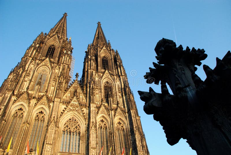 Cologne Cathedral (Kolner Dom, official name Hohe Domkirche St. Peter und Maria) is one of the best-known architectural monuments in Germany and has been Cologne's (Koln's) most famous landmark since its completion in the late 19th century. The cathedral is under the administration of the Roman Catholic Church and is the seat of the Archbishop of Cologne. From 1880, when its spires were completed, it was the world's tallest structure, losing its title on the completion of the Washington Monument in Washington DC, 1884. Cologne Cathedral remains the second-tallest Gothic structure in the world; only the steeple of the Ulm Munster is higher. Construction of the gothic church began in 1248 and took, with interruptions, more than 600 years to complete - it was finally finished in 1880. The two towers are 157m tall, the cathedral is 144m long and 86m wide. The cathedral is dedicated to Saints Peter and Mary. It was built on the site of a 4th century Roman temple, a square edifice known as the 'oldest cathedral' and commissioned by Maternus, the first Christian bishop of Cologne. A second church built on the site, the so-called Old Cathedral, was completed in 818. This burned down on April 30, 124. Cologne Cathedral (Kolner Dom, official name Hohe Domkirche St. Peter und Maria) is one of the best-known architectural monuments in Germany and has been Cologne's (Koln's) most famous landmark since its completion in the late 19th century. The cathedral is under the administration of the Roman Catholic Church and is the seat of the Archbishop of Cologne. From 1880, when its spires were completed, it was the world's tallest structure, losing its title on the completion of the Washington Monument in Washington DC, 1884. Cologne Cathedral remains the second-tallest Gothic structure in the world; only the steeple of the Ulm Munster is higher. Construction of the gothic church began in 1248 and took, with interruptions, more than 600 years to complete - it was finally finished in 1880. The two towers are 157m tall, the cathedral is 144m long and 86m wide. The cathedral is dedicated to Saints Peter and Mary. It was built on the site of a 4th century Roman temple, a square edifice known as the 'oldest cathedral' and commissioned by Maternus, the first Christian bishop of Cologne. A second church built on the site, the so-called Old Cathedral, was completed in 818. This burned down on April 30, 124