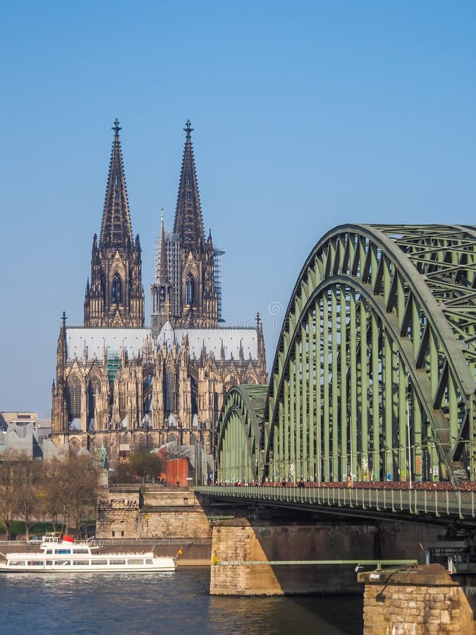 Cologne in Germany with famous Cathedral and Bridge royalty free stock image