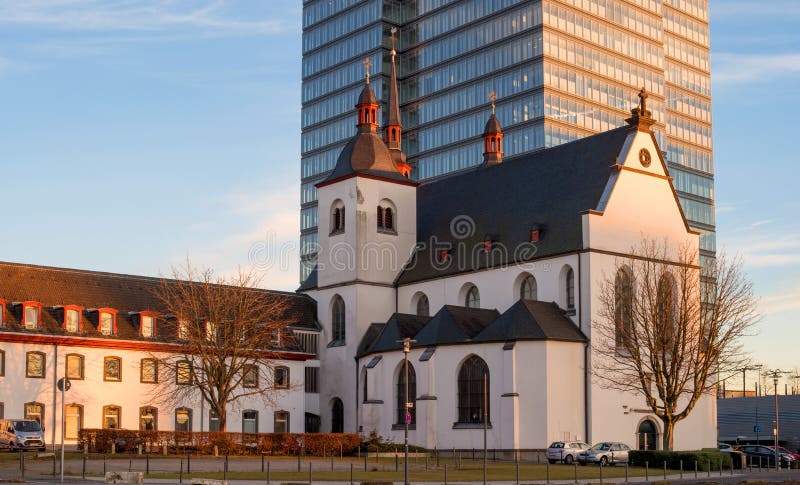 Cologne, Germany - January 20, 2017: Church of Old St. Heribert on the banks of the Rhine. royalty free stock images Cologne, Germany - January 20, 2017: Church of Old St. Heribert on the banks of the Rhine. royalty free stock images