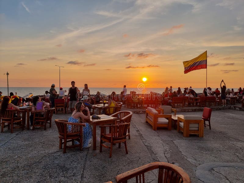 Colombia, Cartagena de Indias, sunset over the sea. Colombia, Cartagena de Indias, October 17, 2023, sunset over the sea, view from Cafe del Mar
