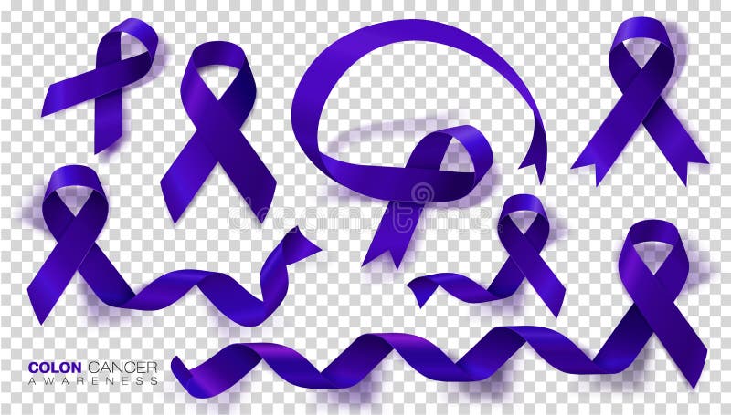 Symbol dark blue Ribbon isolated on a white background. Bowel Cancer.  National Colorectal Health Awareness Month. Stock Photo