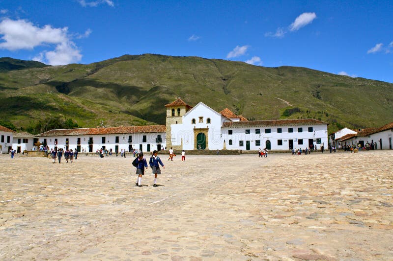 Colonial main square Villa de Leyva, Colombia stock image