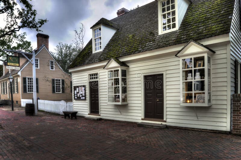 Colonial Williamsburg Post Office at Dusk. Editorial Photography