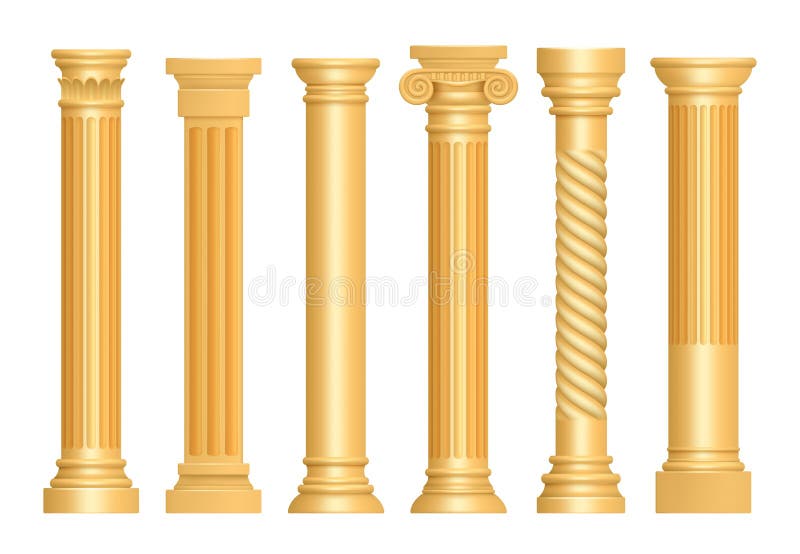 Colonna antica dorata Vettore architettonico del piedistallo della scultura di arte delle colonne romane classiche realistico illustrazione di stock Colonna antica dorata Vettore architettonico del piedistallo della scultura di arte delle colonne romane classiche realistico illustrazione di stock