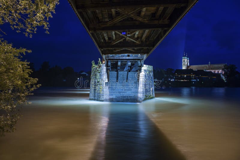 Colonna concreta del ponte storico in cattivo Saeckingen immagini stock Colonna concreta del ponte storico in cattivo Saeckingen immagini stock