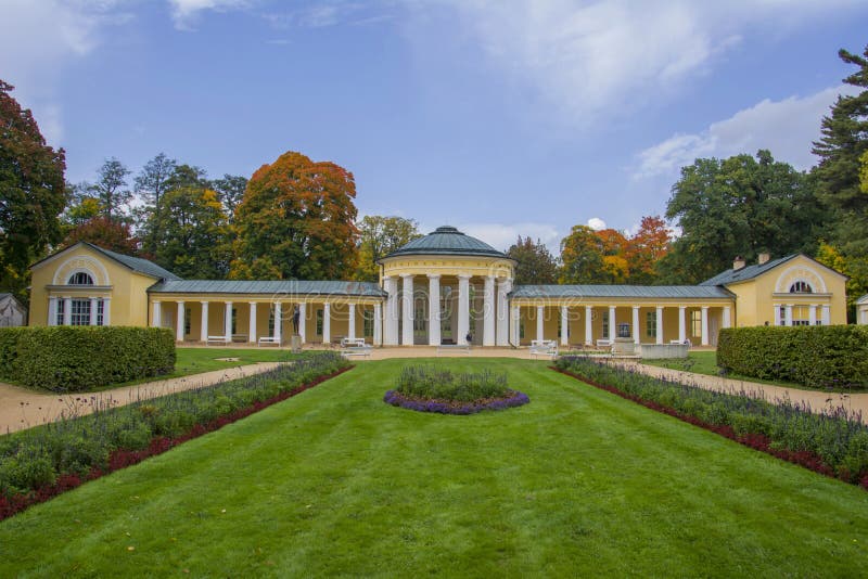 Colonnade of mineral water spring Ferdinand in the small west Bohemian spa town Marianske Lazne Marienbad - Czech Republic. Colonnade of mineral water spring royalty free stock images Colonnade of mineral water spring Ferdinand in the small west Bohemian spa town Marianske Lazne Marienbad - Czech Republic. Colonnade of mineral water spring royalty free stock images