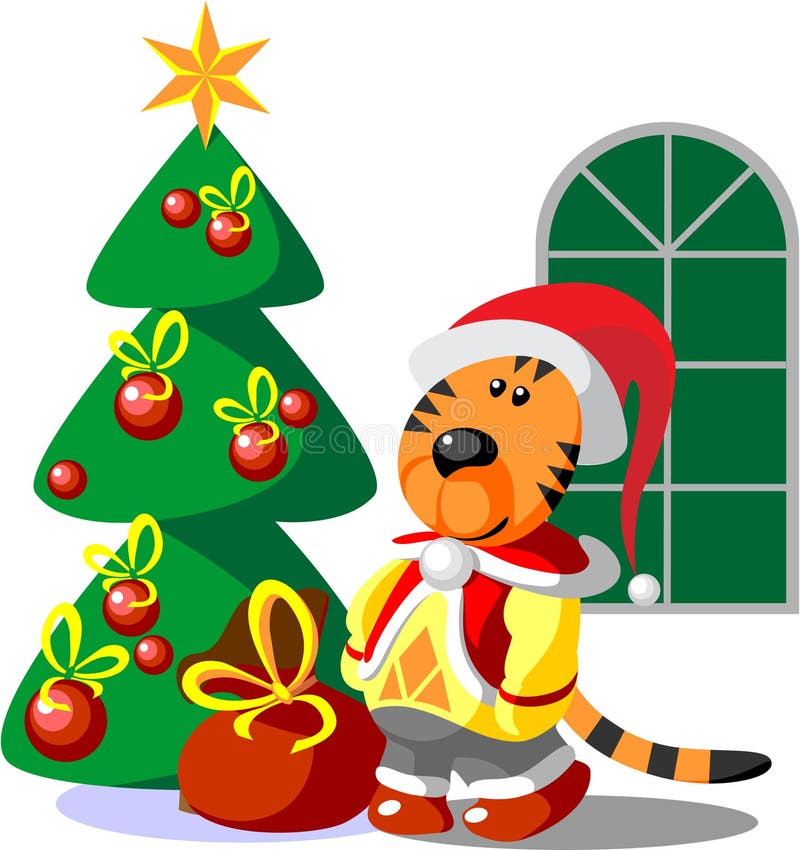 Color 03 de Navidad del invierno del tigre ilustración del vector Color 03 de Navidad del invierno del tigre ilustración del vector