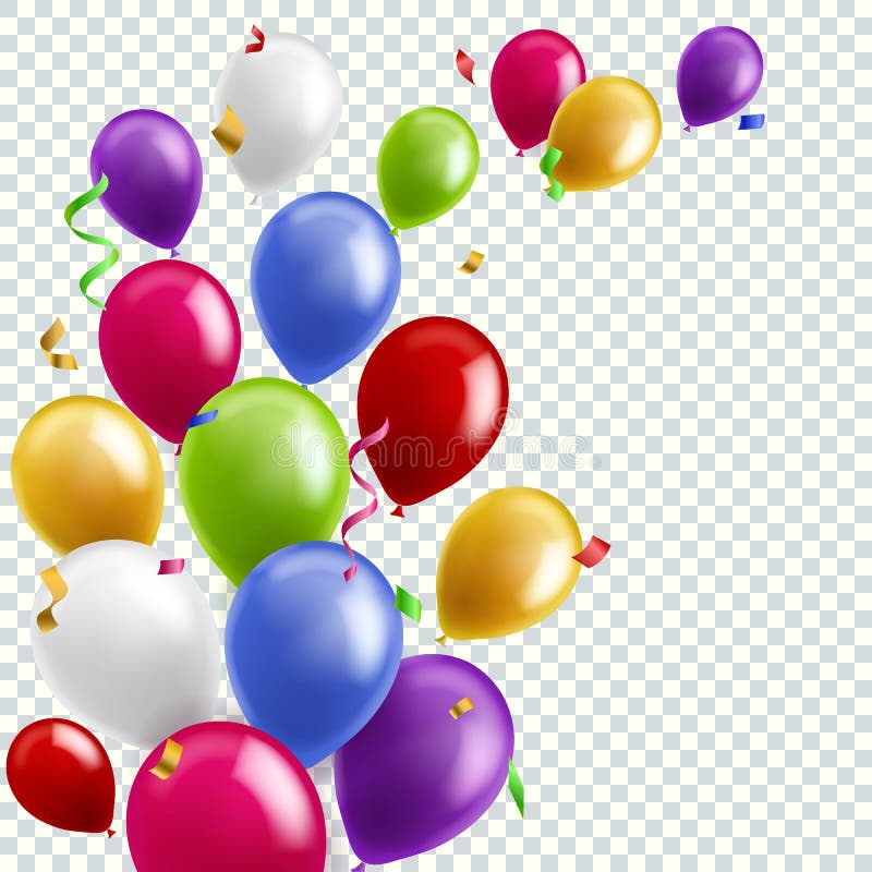 Color balloon background. Flying colorful balloons birthday party decoration. Anniversary celebration card, banner