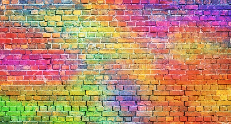Color brick wall, multi-colored masonry. rainbow background stock photos