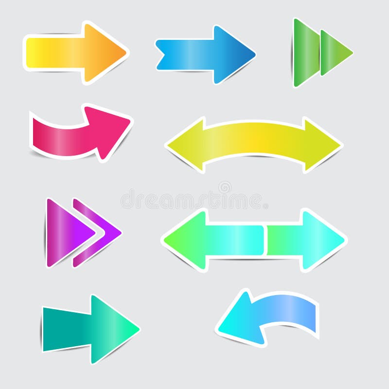 Color bright arrow stickers with shadow vector illustration