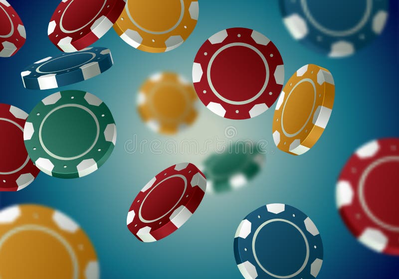 Color Casino Chips Falling In Different Positions On Retro Background