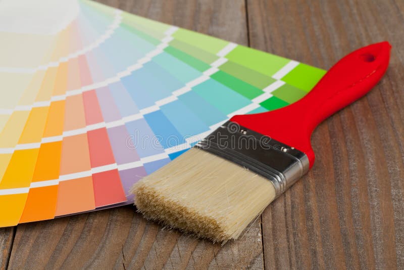 Color Chart Guide with Brush and Paint Roller Stock Image Image of