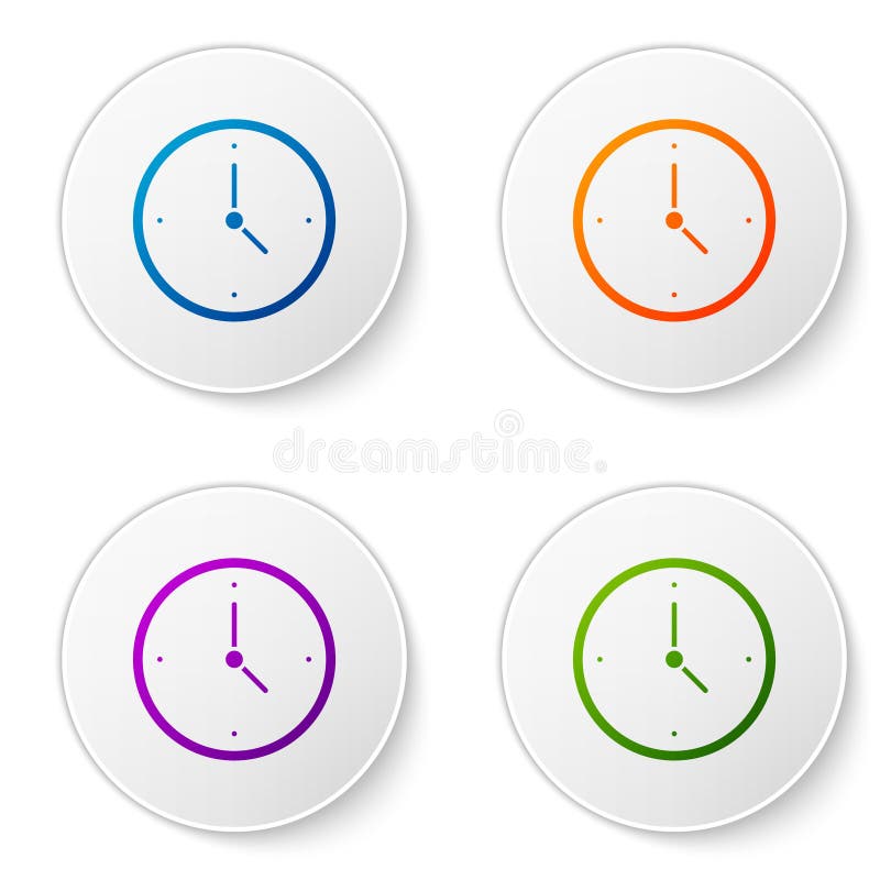 Color Clock icon isolated on white background. Time symbol. Set icons in circle buttons. Vector stock illustration