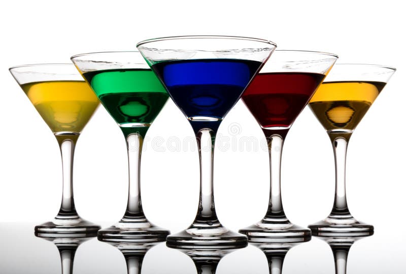 Color Cocktails in Martini Glasses Stock Image Image of color