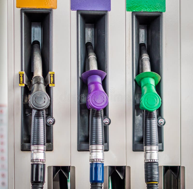 Colour Coded Petrol Pump Nozzles Stock Image Image of industry