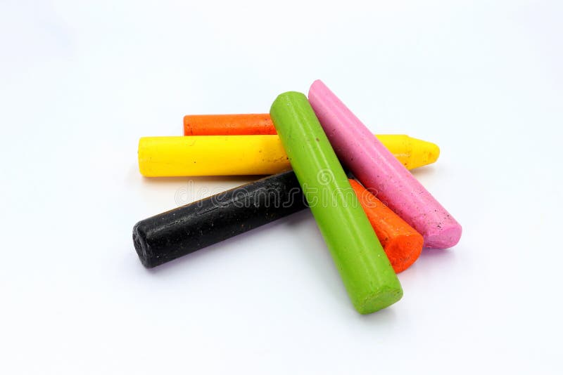 Color Crayon Wax Pencil ,used Crayon Isolated on White Background Stock
