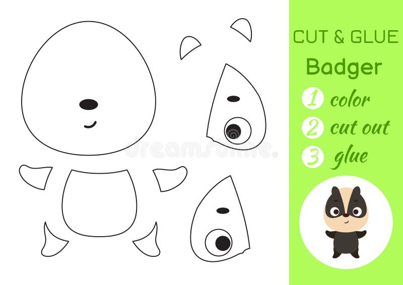Color, Cut and Glue Paper Little Badger. Cut and Paste Crafts Activity