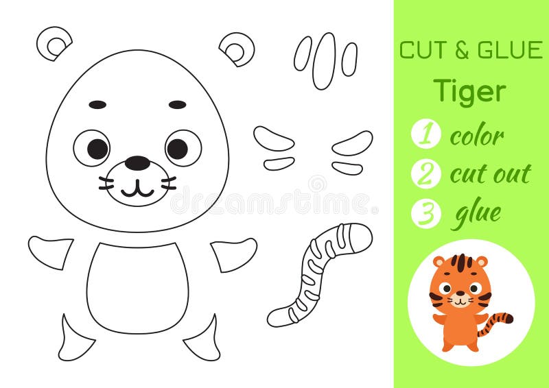 Color, Cut and Glue Paper Little Tiger. Cut and Paste Crafts Activity