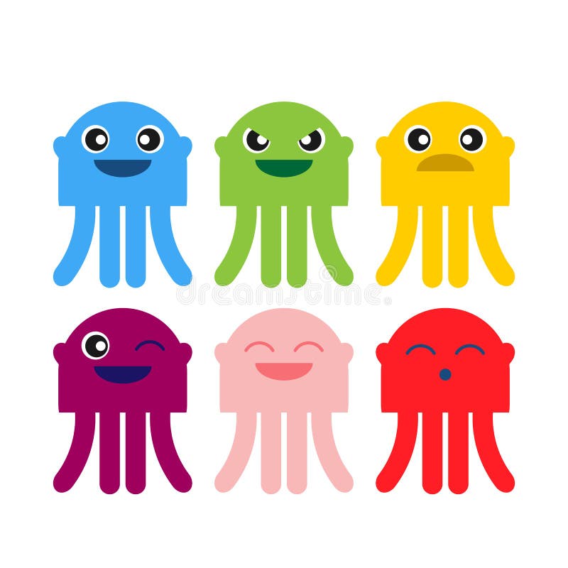 Download Color Cute Jellyfish Smiling Icon Set Stock Vector ...
