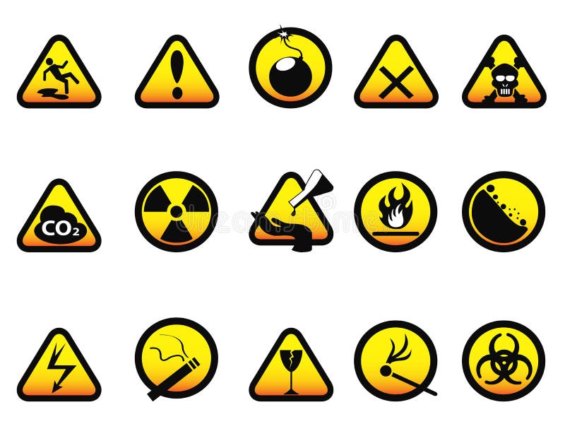 16 Color Danger Signs Types Stickers Stock Vector Illustration of