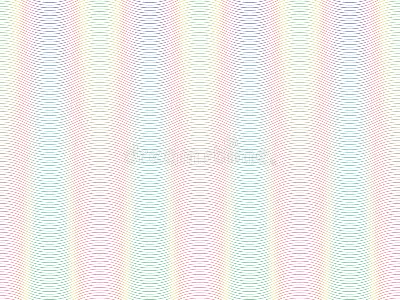Color de fondo suave del arco iris Modelo de líneas coloreadas finas Elemento del guilloquis Capa protectora para los billetes de ilustración del vector Color de fondo suave del arco iris Modelo de líneas coloreadas finas Elemento del guilloquis Capa protectora para los billetes de ilustración del vector