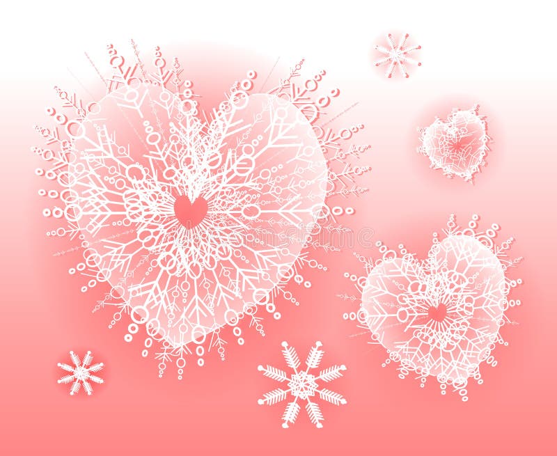Color de rosa en forma de corazón de los copos de nieve ilustración del vector