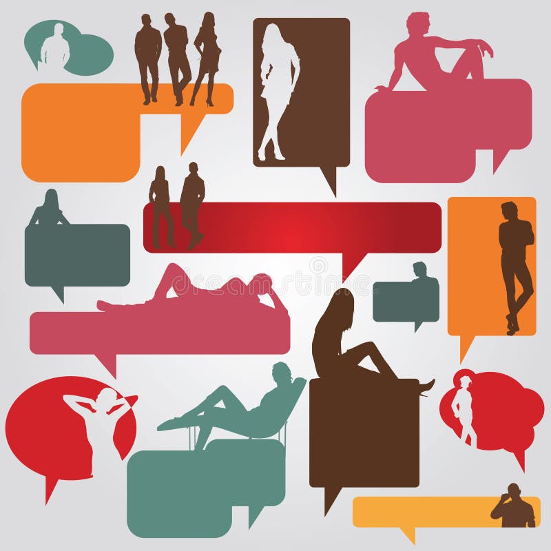 Color dialog bubbles with silhouettes of people