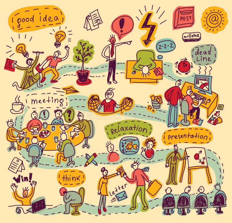 Color doodles people in office vector illustration Color doodles people in office vector illustration