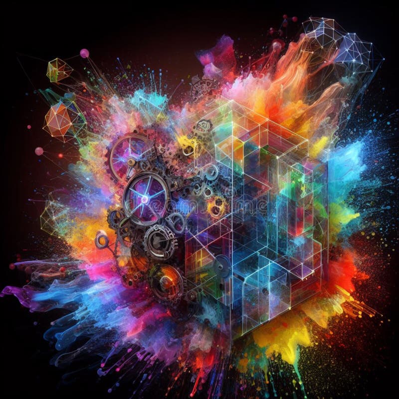 A Color Explosion of Paint Render a Steampunk Geared Poly and Gears