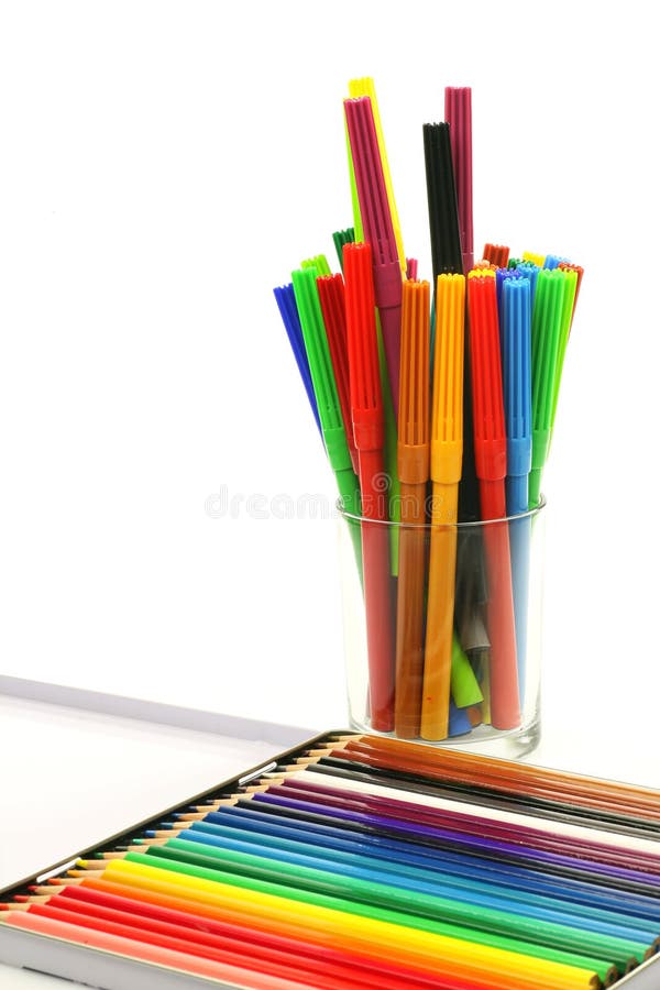 Color Felt Tip Pens and Coloring Pencils Stock Image Image of