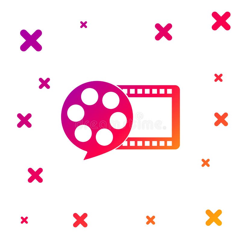 Color Film reel and play video movie film icon isolated on white background. Gradient random dynamic shapes. Vector royalty free illustration