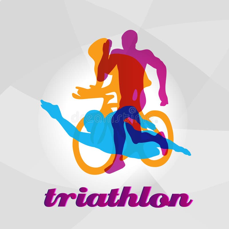 Color flat logo triathlon. Vector figures triathletes royalty free illustration Color flat logo triathlon. Vector figures triathletes royalty free illustration