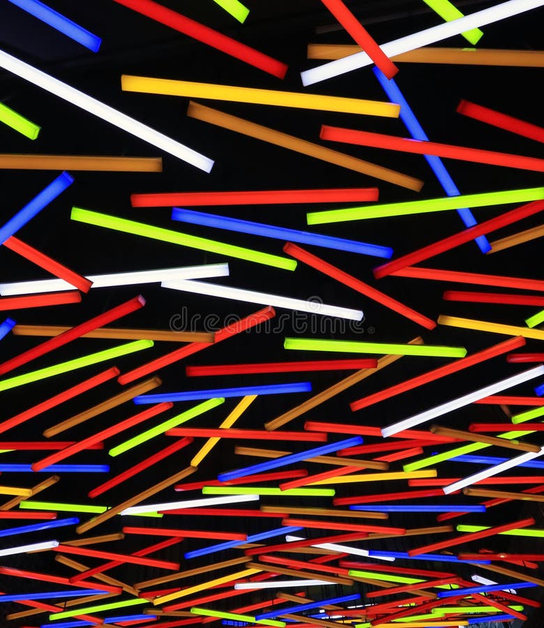 Color Fluorescent Neon Tube Wall Lights As a Colorful Stripe Pattern