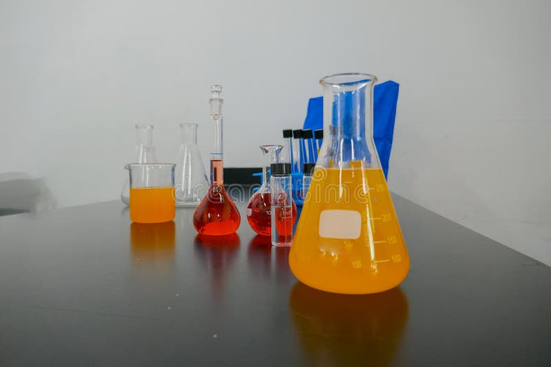 A Colorfull Liquid in Chemistry Glasses Stock Image Image of