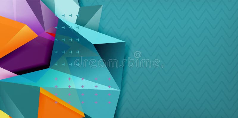 Color geometric abstract background, minimal abstraction design with mosaic style 3d shape, vector modern poster design