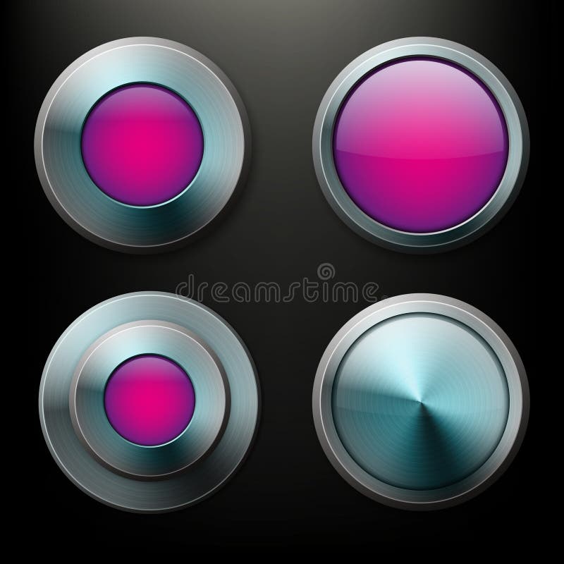 Color glass buttons set with metal borders stock illustration