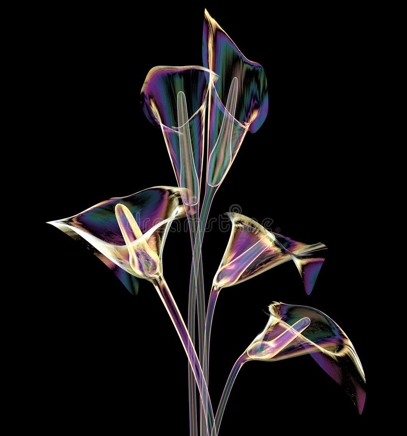 Color glass flower isolated on black , the lilly stock illustration
