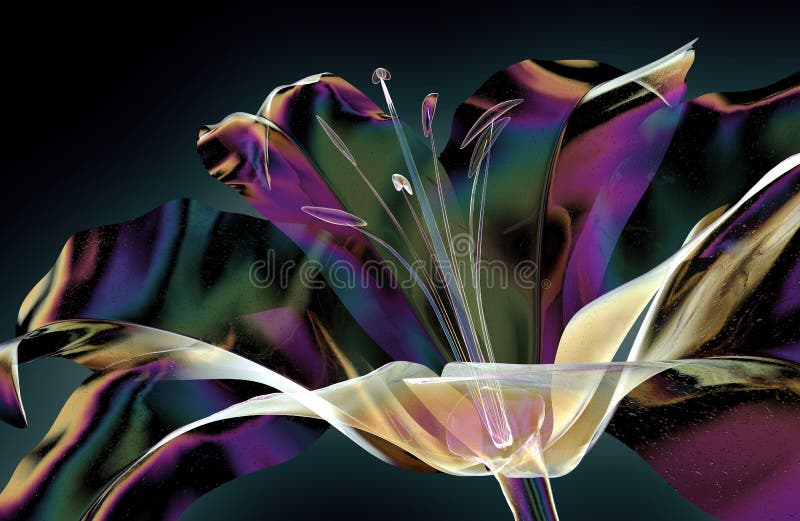 Color glass flower isolated on black , the lilly stock illustration