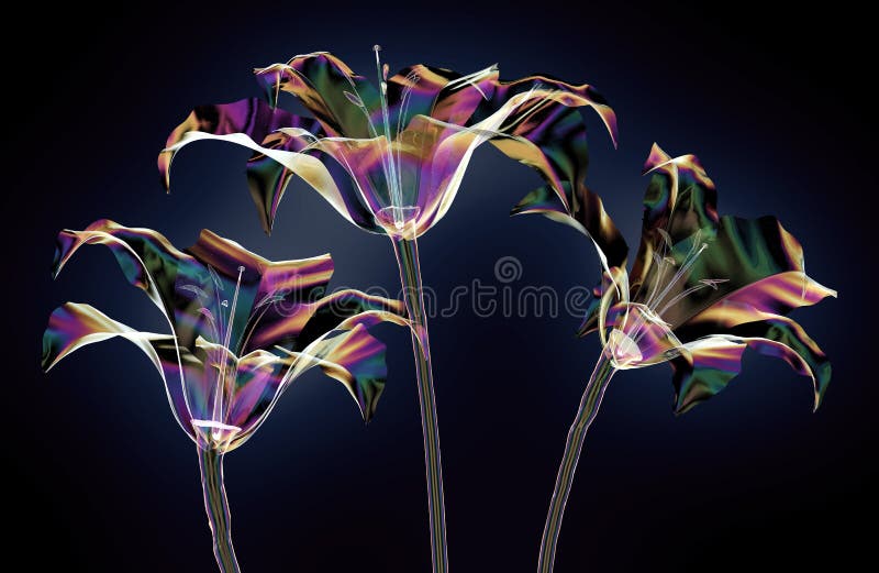 Color glass flower isolated on black , the lilly vector illustration